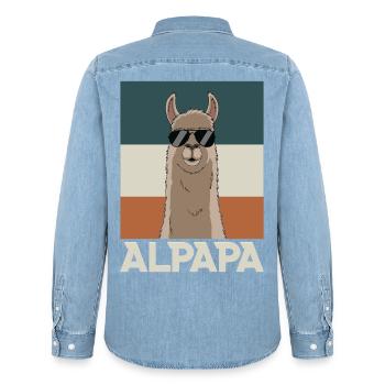 Dad Alpaca Dad Funny Llama Father's Day Gift - Men’s Organic Denim Shirt by Stanley/Stella - light wash - Back - AI Model Male 185 light (185cm)