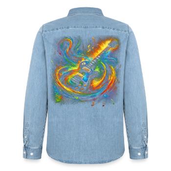 Expression de guitare colorée - Chemise en denim homme bio Stanley/Stella - bleu clair délavé - Dos - AI Model Male 185 light (185cm)