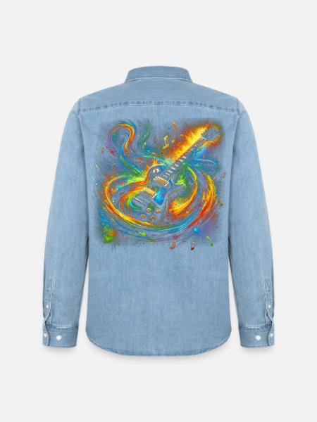 Farbenfroher Gitarrenausdruck - Männer Jeanshemd Organic von Stanley/Stella - verwaschenes Hellblau