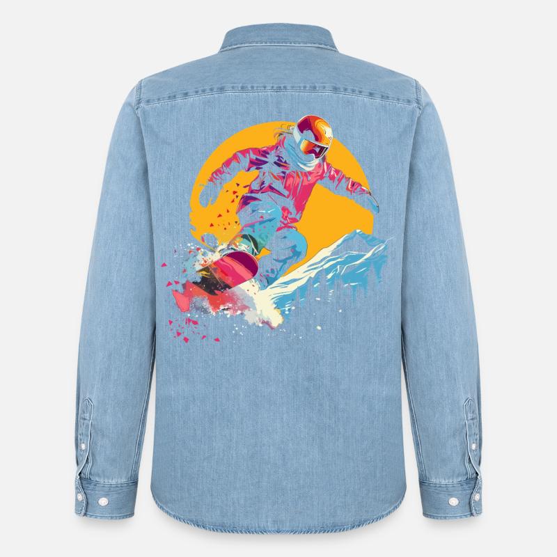 Snowboarder Synthwave - Männer Jeanshemd Organic von Stanley/Stella - verwaschenes Hellblau