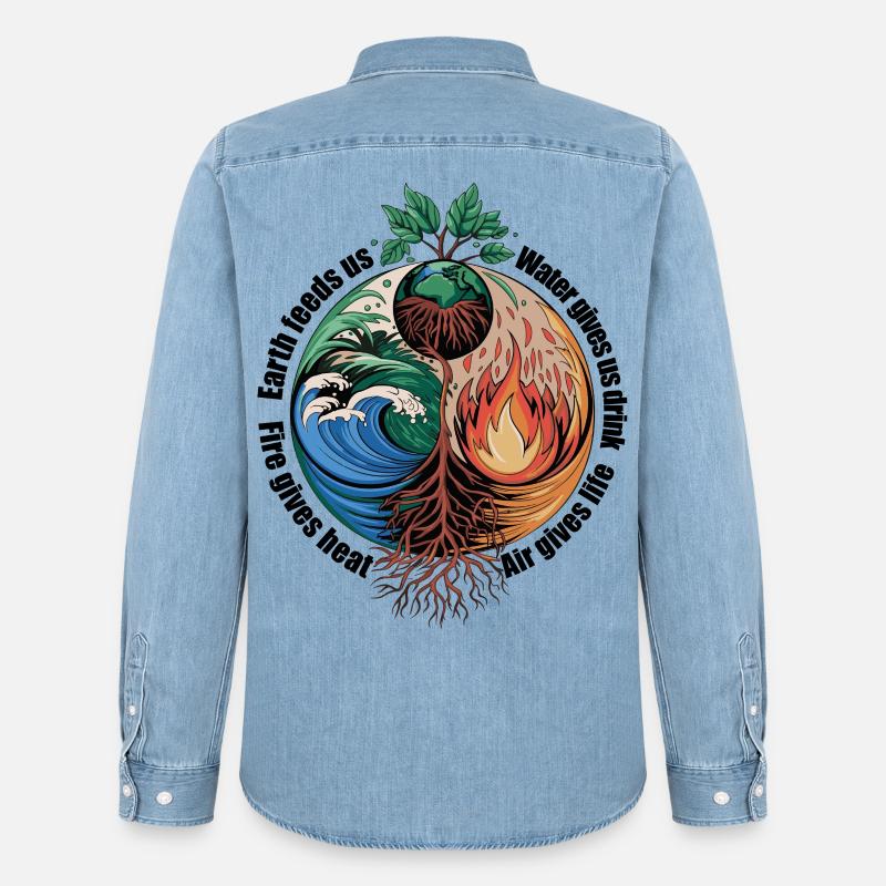 Vier-Elemente-Baum - Erde, Wasser, Feuer, Luft - Männer Jeanshemd Organic von Stanley/Stella - verwaschenes Hellblau