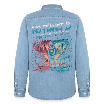 No Planet B – Kampf für die Zukunft - Männer Jeanshemd Organic von Stanley/Stella - verwaschenes Hellblau - Hinten - AI Model Male 185 light (185cm)