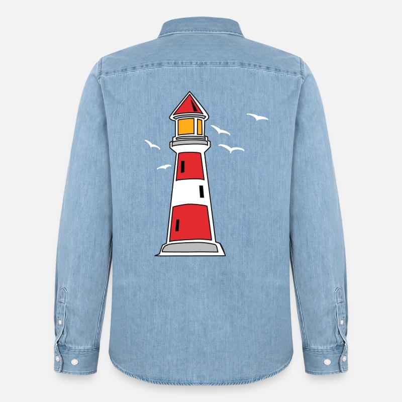 Leuchtturm See Küste maritim - Männer Jeanshemd Organic von Stanley/Stella - verwaschenes Hellblau