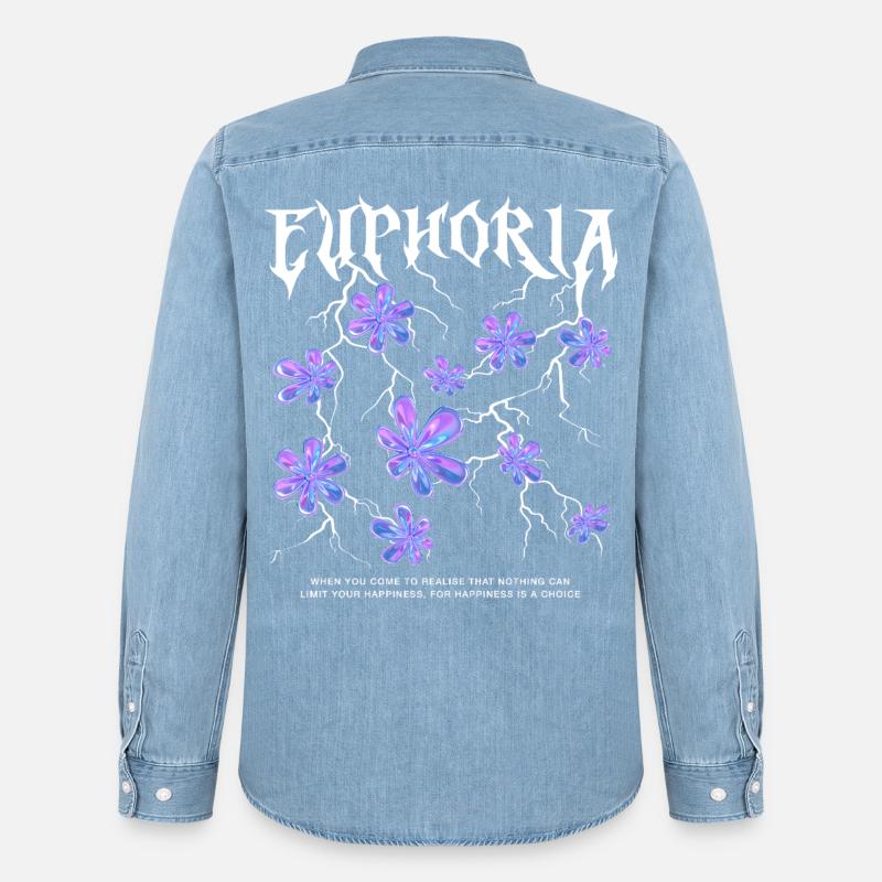 Euphorie Éclair Fleurs - Chemise en denim homme bio Stanley/Stella - bleu clair délavé