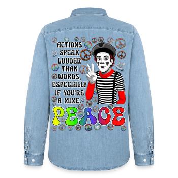Frieden ist das Wichtigste - Männer Jeanshemd Organic von Stanley/Stella - verwaschenes Hellblau - Hinten - AI Model Male 185 light (185cm)