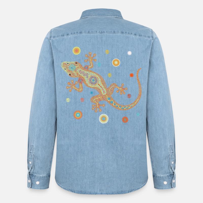 Mosaik-Eidechse – Farbenfrohes Tierdesign - Männer Jeanshemd Organic von Stanley/Stella - verwaschenes Hellblau