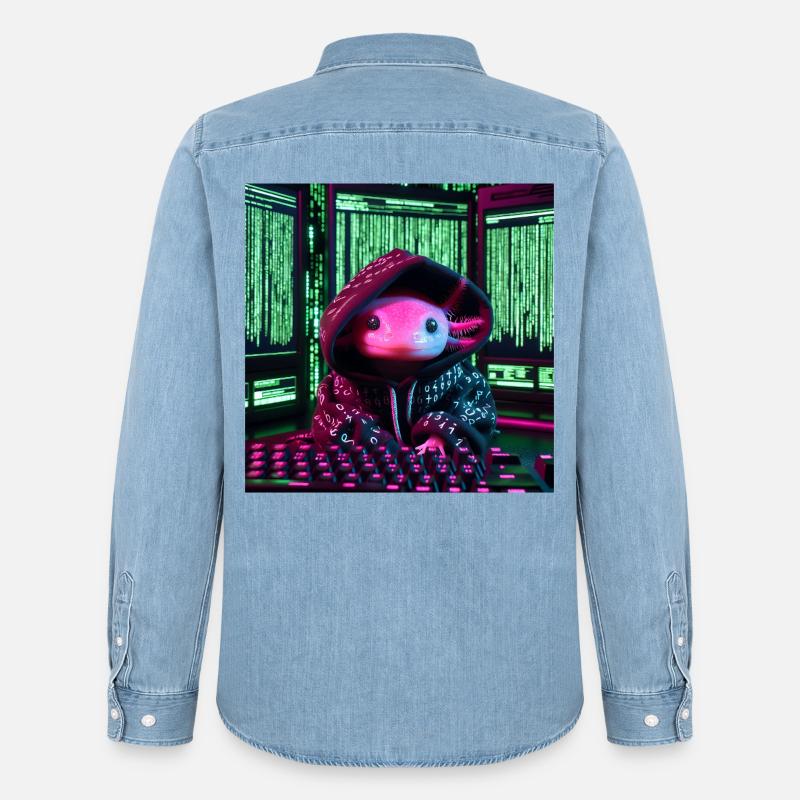 Cyber-Axolotl im digitalen Code-Look - Männer Jeanshemd Organic von Stanley/Stella - verwaschenes Hellblau