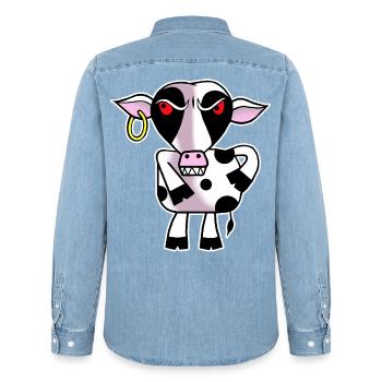 Angry cow - Men’s Organic Denim Shirt by Stanley/Stella - light wash - Back - AI Model Male 185 light (185cm)