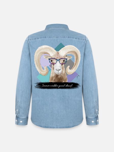 JvG Widder "Immer widder guad drauf." - Männer Jeanshemd Organic von Stanley/Stella - verwaschenes Hellblau