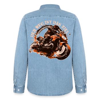 Adrenalin Motorradfahrer Zitat Biker Motorrad - Männer Jeanshemd Organic von Stanley/Stella - verwaschenes Hellblau - Hinten - AI Model Male 185 light (185cm)