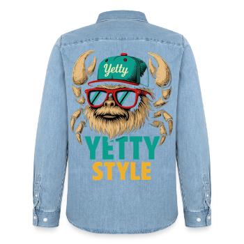 Graphisme Yeti Style Yetty - Chemise en denim homme bio Stanley/Stella - bleu clair délavé - Dos - AI Model Male 185 light (185cm)