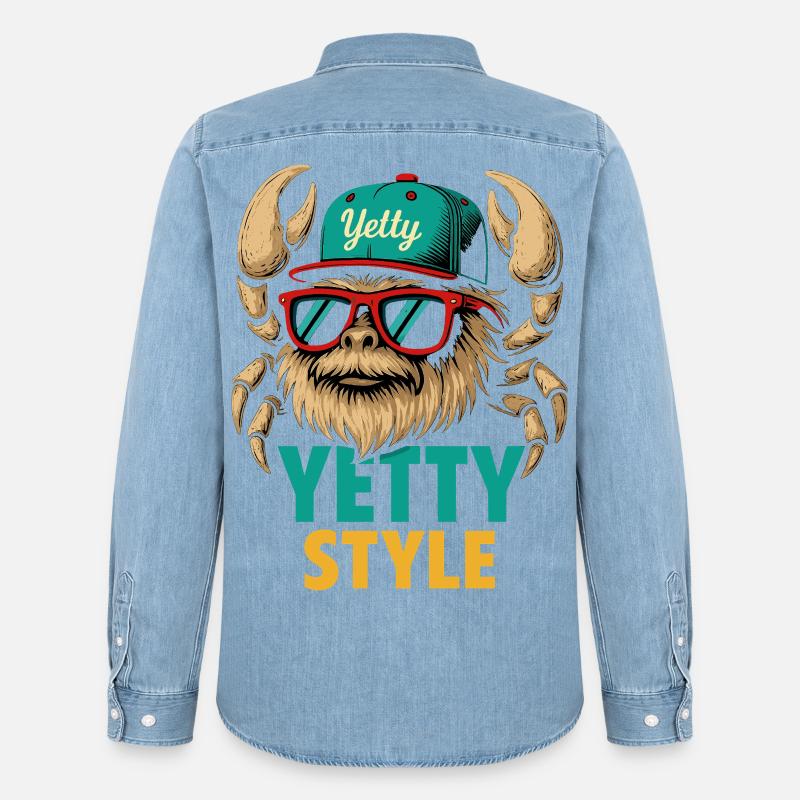 Graphisme Yeti Style Yetty - Chemise en denim homme bio Stanley/Stella - bleu clair délavé