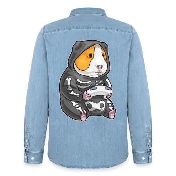 Cochon d’Inde Halloween Gamer - Chemise en denim homme bio Stanley/Stella - bleu clair délavé - Dos - AI Model Male 185 light (185cm)