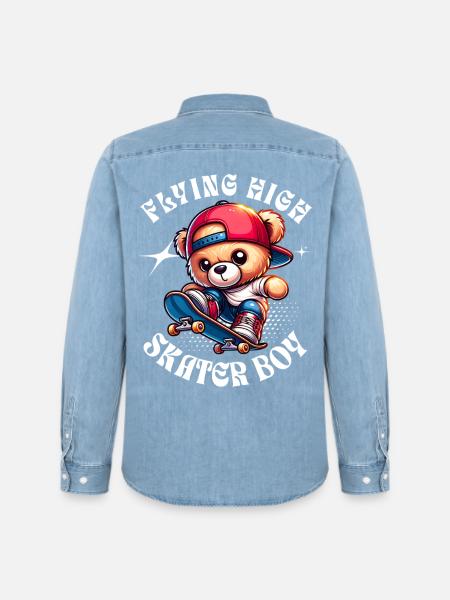 Skater teddy bear on skateboard - Men’s Organic Denim Shirt by Stanley/Stella - light wash