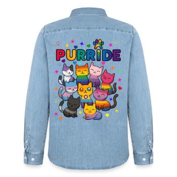 Purride Chats LGBT - Chemise en denim homme bio Stanley/Stella - bleu clair délavé - Dos - AI Model Male 185 light (185cm)