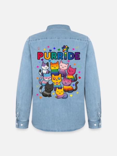 Purride LGBT Cats - Men’s Organic Denim Shirt by Stanley/Stella - light wash