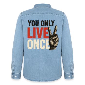 Du Lebst Nur Einmal Vintage - Männer Jeanshemd Organic von Stanley/Stella - verwaschenes Hellblau - Hinten - AI Model Male 185 light (185cm)