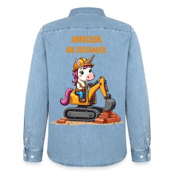Einhorn Baggermeister - Männer Jeanshemd Organic von Stanley/Stella - verwaschenes Hellblau - Hinten - AI Model Male 185 light (185cm)
