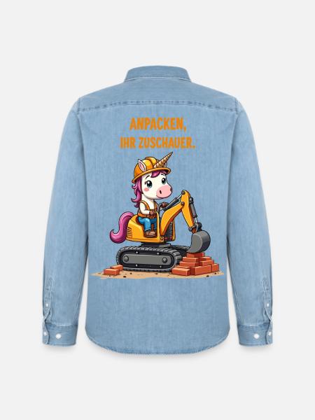Einhorn Baggermeister - Männer Jeanshemd Organic von Stanley/Stella - verwaschenes Hellblau