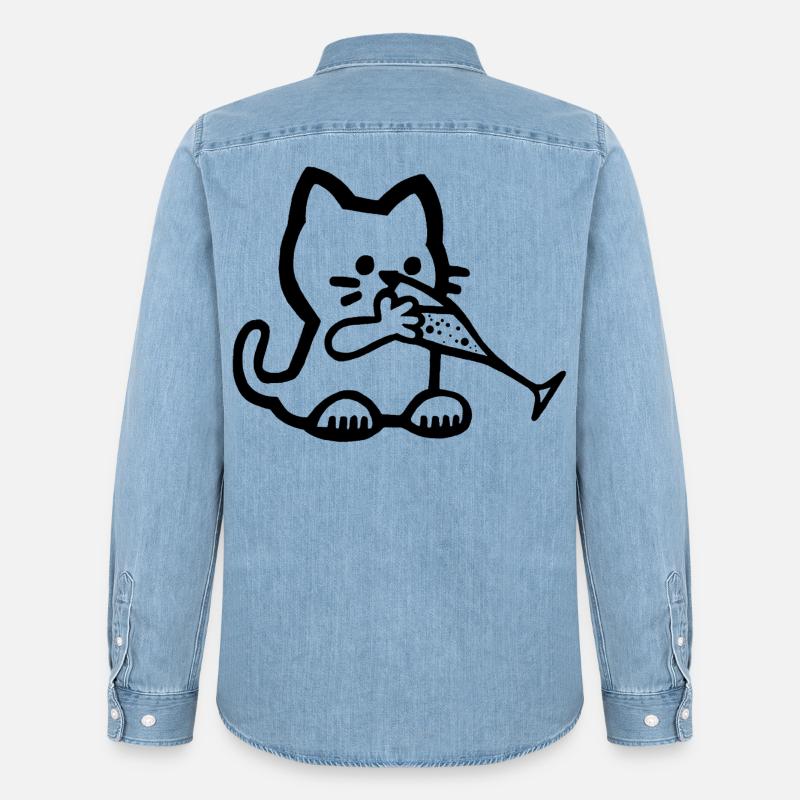 Durstiges Kätzchen - Männer Jeanshemd Organic von Stanley/Stella - verwaschenes Hellblau