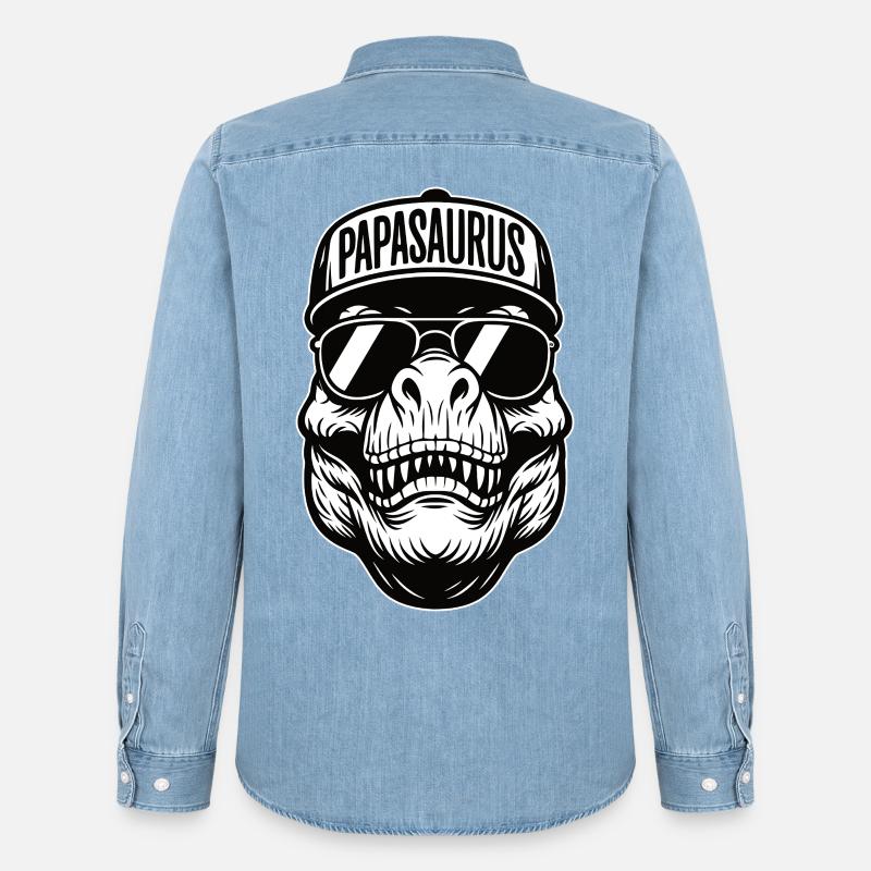 Papasaurus Skull - Männer Jeanshemd Organic von Stanley/Stella - verwaschenes Hellblau