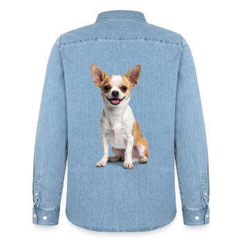 Cute Chihuahua – Small, cheeky & full of heart! - Men’s Organic Denim Shirt by Stanley/Stella - light wash - Back - AI Model Male 185 light (185cm)