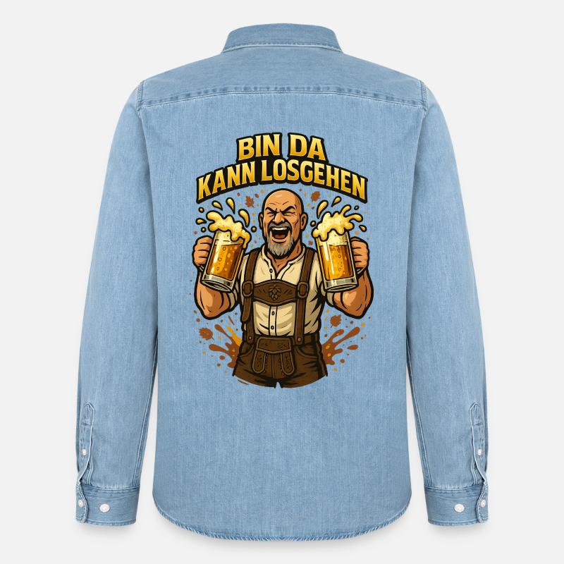 Bier Bierkrug Bierflasche Bierzelt Biergarten - Männer Jeanshemd Organic von Stanley/Stella - verwaschenes Hellblau