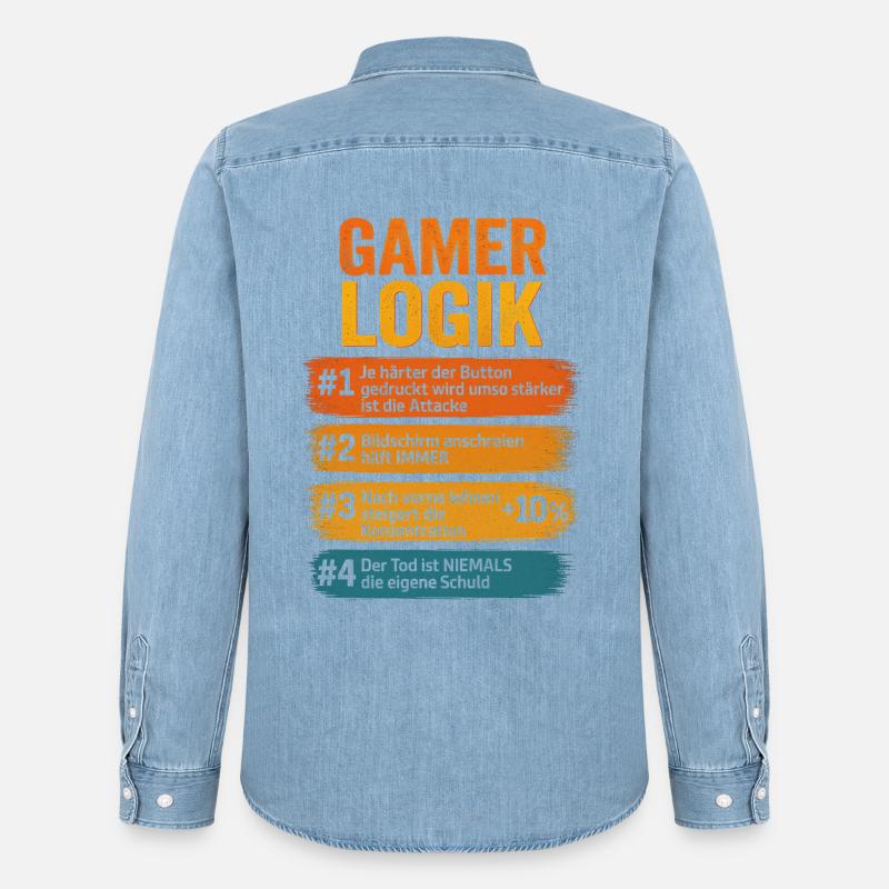Gamer Logik Computer PC Controller Zocker - Männer Jeanshemd Organic von Stanley/Stella - verwaschenes Hellblau