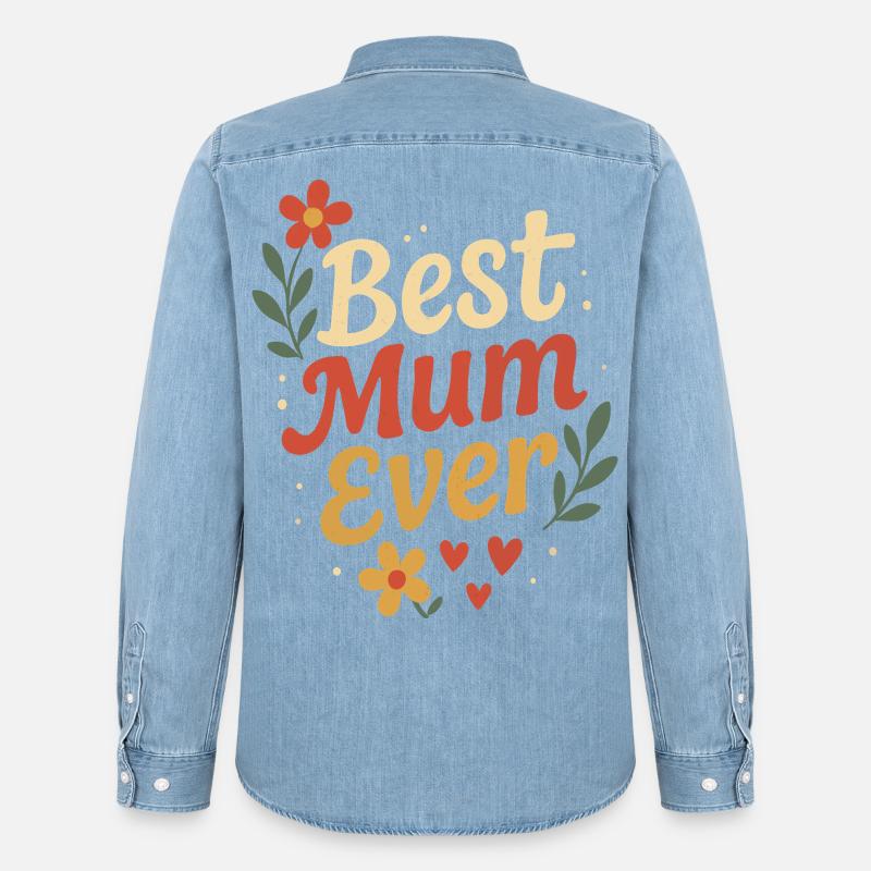 Perfektes Mutter-Design mit Blumen und Herzen - Männer Jeanshemd Organic von Stanley/Stella - verwaschenes Hellblau
