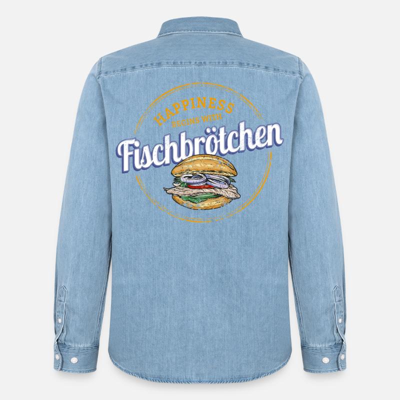 Fischbrötchen mit Matjes oder Bismarckhering - Männer Jeanshemd Organic von Stanley/Stella - verwaschenes Hellblau
