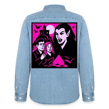 Vampire Countess - Men’s Organic Denim Shirt by Stanley/Stella - light wash - Back - AI Model Male 185 light (185cm)