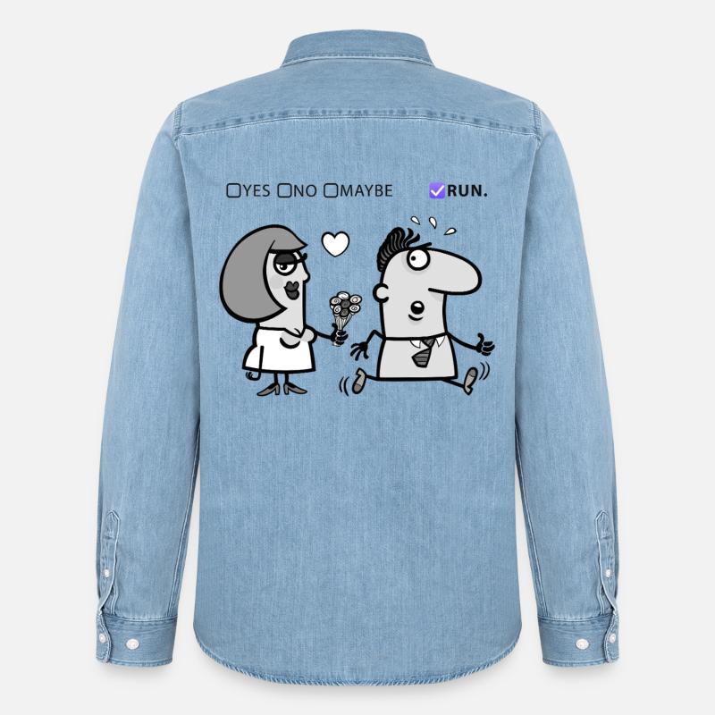 Liebe oder Flucht – Skurriles Humor-Design - Männer Jeanshemd Organic von Stanley/Stella - verwaschenes Hellblau