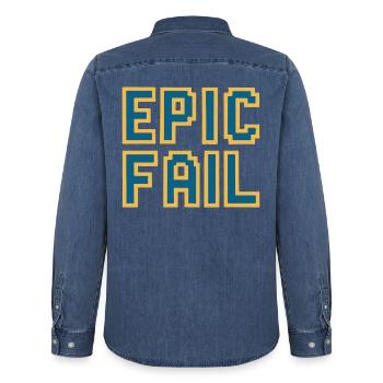 Epic fail - retro 8-bit gaming meme - Männer Jeanshemd Organic von Stanley/Stella - verwaschenes Mittelblau  - Hinten - AI Model Male 185 light (185cm)