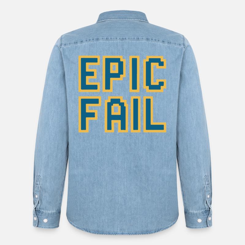 Epic fail - retro 8-bit gaming meme - Men’s Organic Denim Shirt by Stanley/Stella - light wash