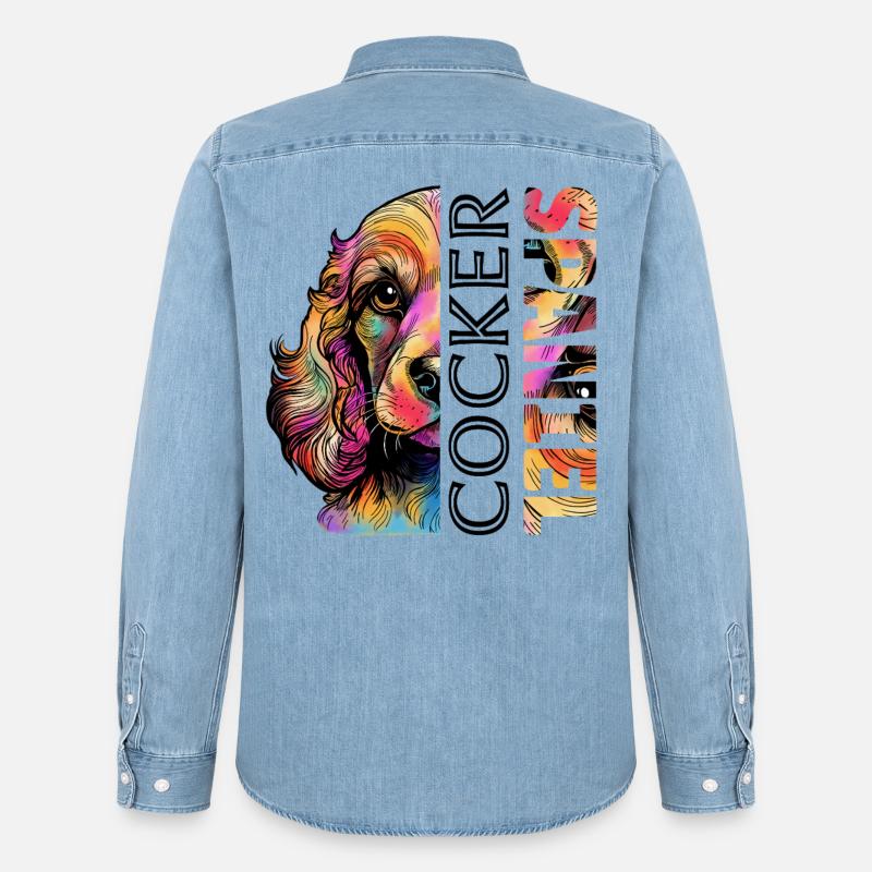 Farbenfroher Cocker Spaniel - Männer Jeanshemd Organic von Stanley/Stella - verwaschenes Hellblau