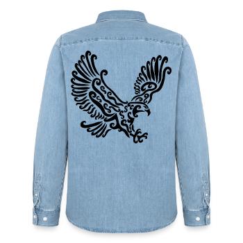 Black Eagle - Men’s Organic Denim Shirt by Stanley/Stella - light wash - Back - AI Model Male 185 light (185cm)