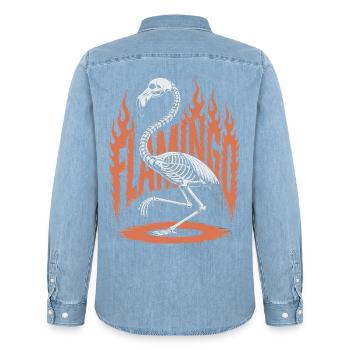Flamingo Flammen Skelett Halloween - Männer Jeanshemd Organic von Stanley/Stella - verwaschenes Hellblau - Hinten - AI Model Male 185 light (185cm)