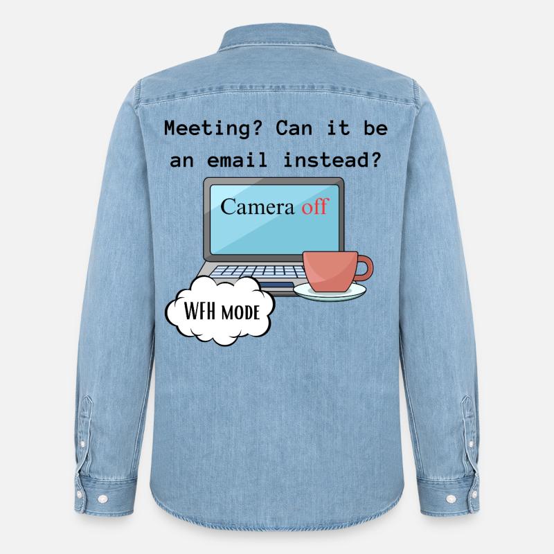 Treffen lustige WFH ändern Computermodus Arbeit. - Männer Jeanshemd Organic von Stanley/Stella - verwaschenes Hellblau
