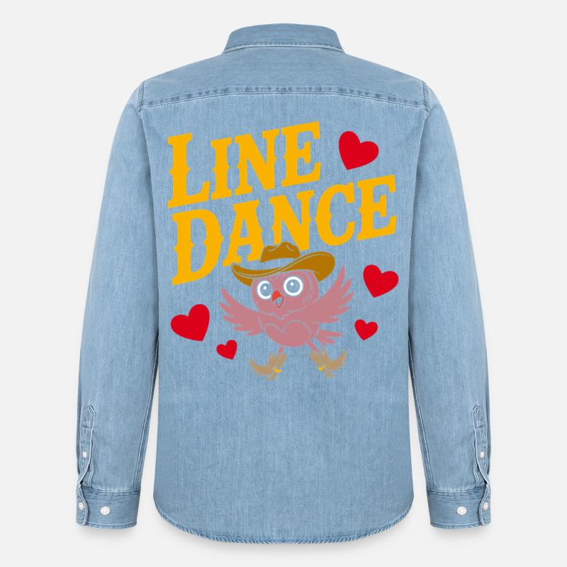 Linedance Eule mit Hut - Männer Jeanshemd Organic von Stanley/Stella - verwaschenes Hellblau