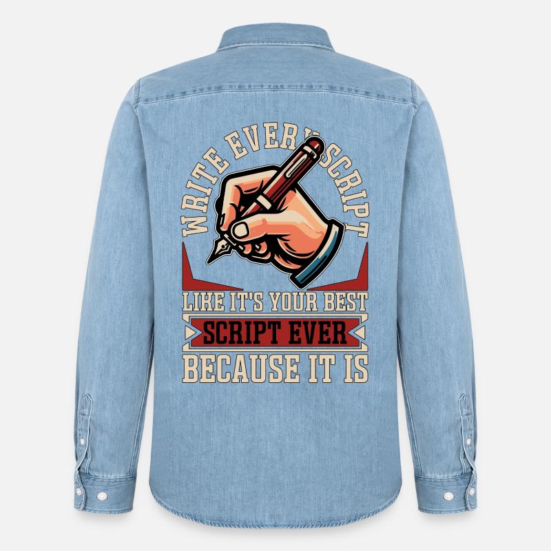 Screenwriter Write Every Script Like Scripwriting - Men’s Organic Denim Shirt by Stanley/Stella - light wash