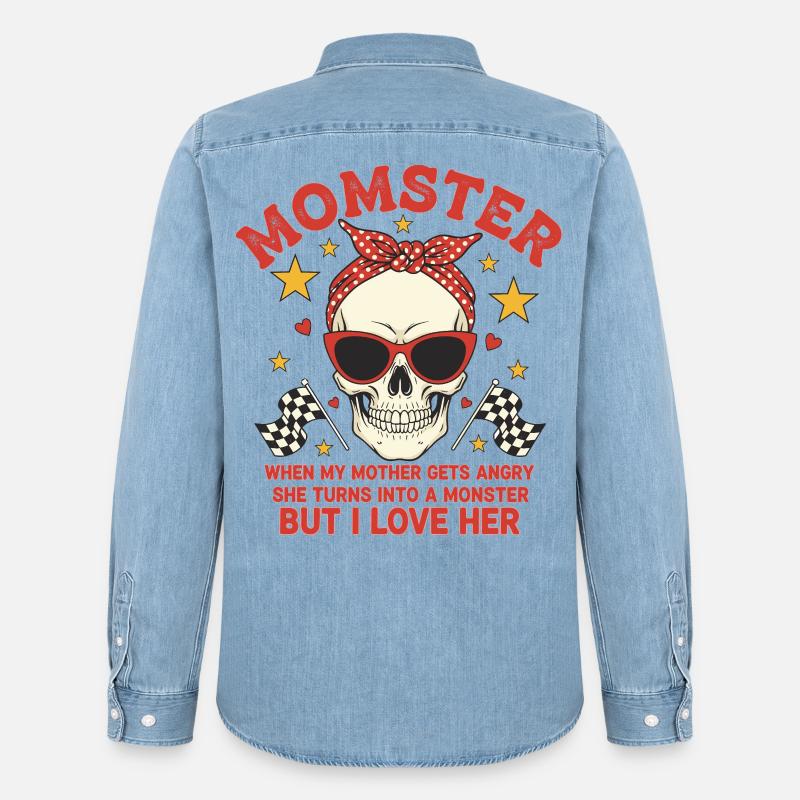 Monstermutter mit retro Skulls Design - Männer Jeanshemd Organic von Stanley/Stella - verwaschenes Hellblau