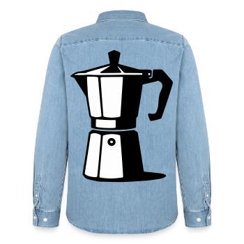 Espresso pot - Men’s Organic Denim Shirt by Stanley/Stella - light wash - Back - AI Model Male 185 light (185cm)