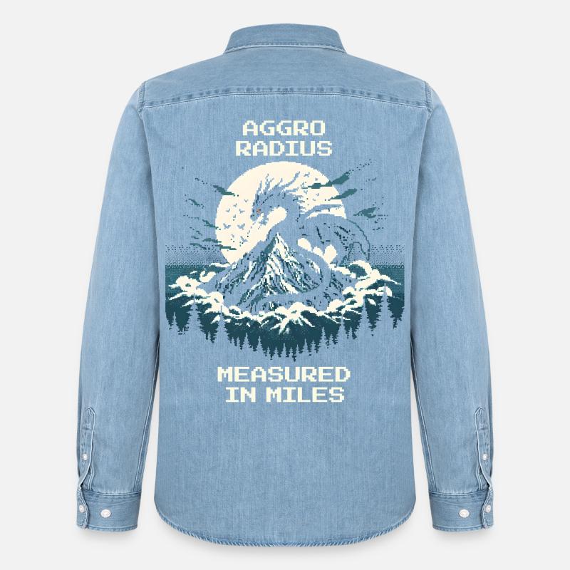 Aggro-Radius | Retro Drache Pixel Art - Männer Jeanshemd Organic von Stanley/Stella - verwaschenes Hellblau