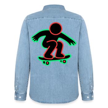 Neon Skateboarder Line Art - Men’s Organic Denim Shirt by Stanley/Stella - light wash - Back - AI Model Male 185 light (185cm)