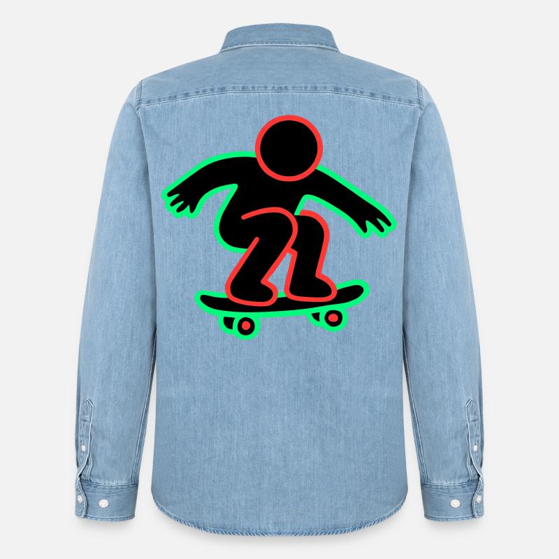 Neon Skateboarder Linienkunst - Männer Jeanshemd Organic von Stanley/Stella - verwaschenes Hellblau