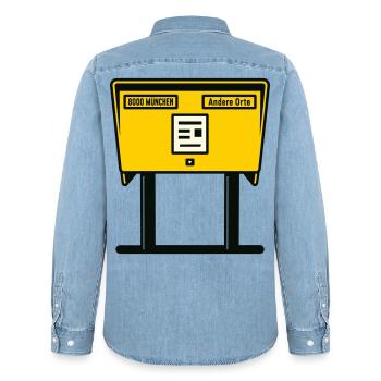 Boîte aux lettres jaune Munich - Chemise en denim homme bio Stanley/Stella - bleu clair délavé - Dos - AI Model Male 185 light (185cm)