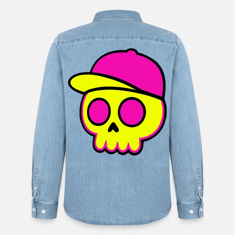 Neon Skull Cap Design - Männer Jeanshemd Organic von Stanley/Stella - verwaschenes Hellblau