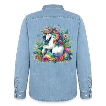 Fleur de licorne à crinière arc-en-ciel - Chemise en denim homme bio Stanley/Stella - bleu clair délavé - Dos - AI Model Male 185 light (185cm)