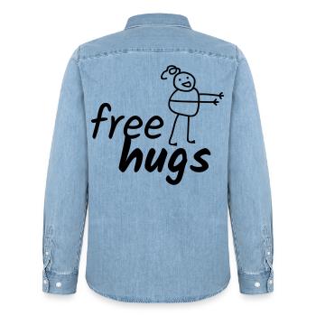 free hugs - Men’s Organic Denim Shirt by Stanley/Stella - light wash - Back - AI Model Male 185 light (185cm)