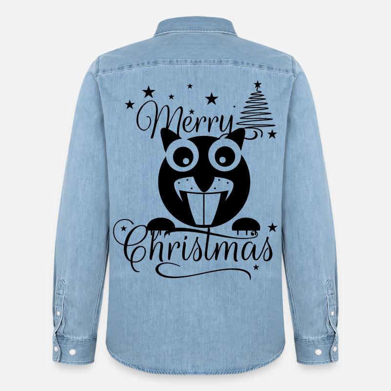 Merry Chrysstmans Eichhornchen  - Männer Jeanshemd Organic von Stanley/Stella - verwaschenes Hellblau